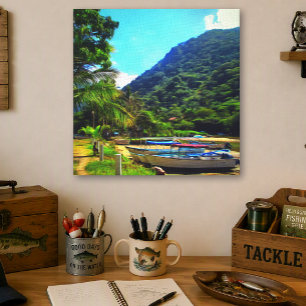 Impressão Em Tela Barcos de Pesca do Rio Mismaloya México 0350 Arte 