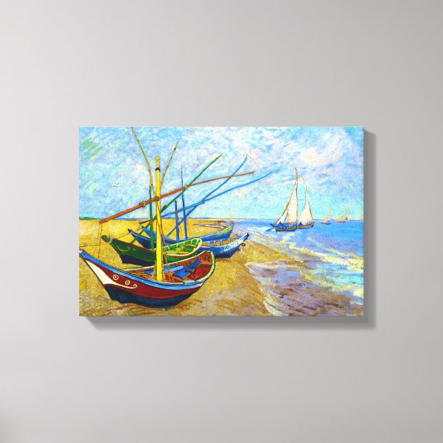 Impressão Em Tela Barcos de pesca na praia por Vincent Van Gogh (Frente)