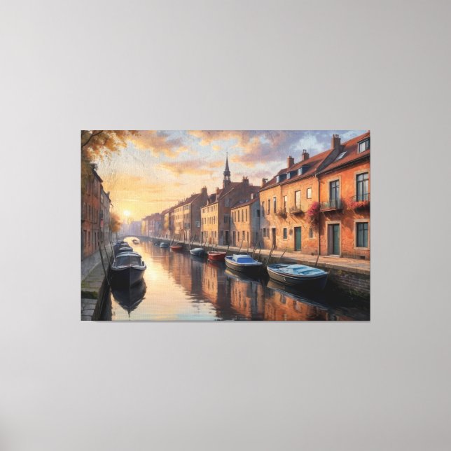 Impressão Em Tela Barcos num canal com edifícios no fundo (Frente)
