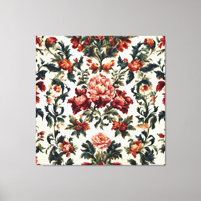 Impressão Em Tela Barroco italiano. Flores e Folhas Chic (Frente)