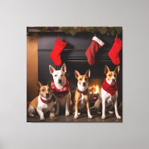 Impressão Em Tela Basenji em frente à Lareira Natal