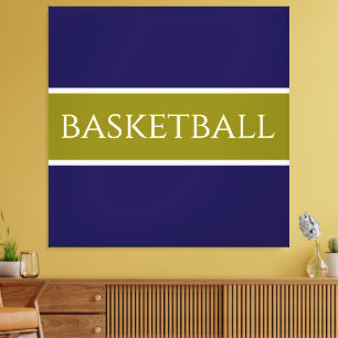 Impressão Em Tela BASKETBALL Atlética Navy Listras Oliva Douradas