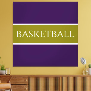 Impressão Em Tela BASKETBALL Atlética Roxo Faixas Oliva Douradas 