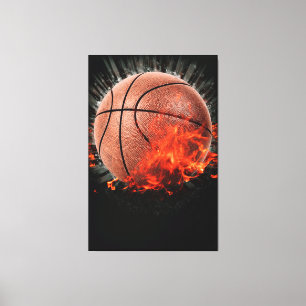 Impressão Em Tela Basquete Flamejante