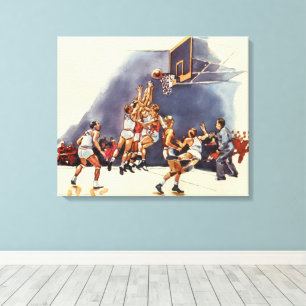 Impressão Em Tela Basquetebol Esportivo Vintage, Jogadores em um Jog