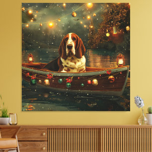 Impressão Em Tela Basset Hound Christmas Festive Voyage
