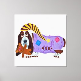 Impressão Em Tela Basset Hound em PJs com ursinho de pelúcia