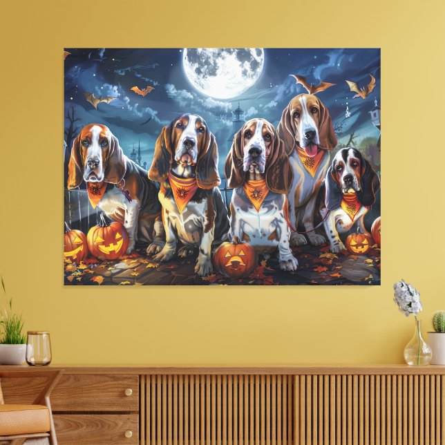 Impressão Em Tela Basset Hound Halloween Spooky (Insitu(Sala de estar))