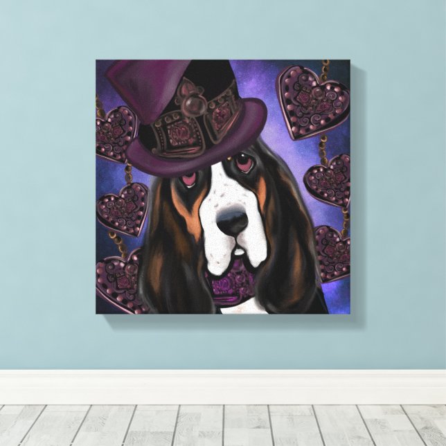 Impressão Em Tela Basset Hound STEAMPUNK (Insitu(piso de madeira))