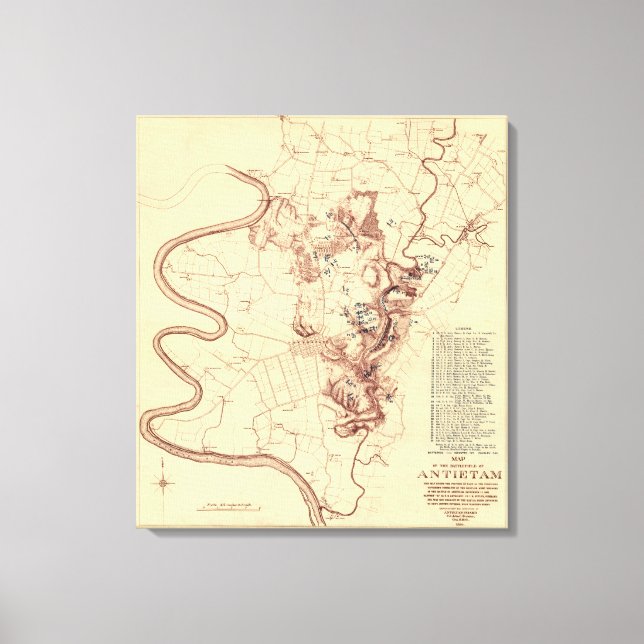 Impressão Em Tela Batalha de Antietam - Mapa Panorâmico da Guerra Ci (Frente)