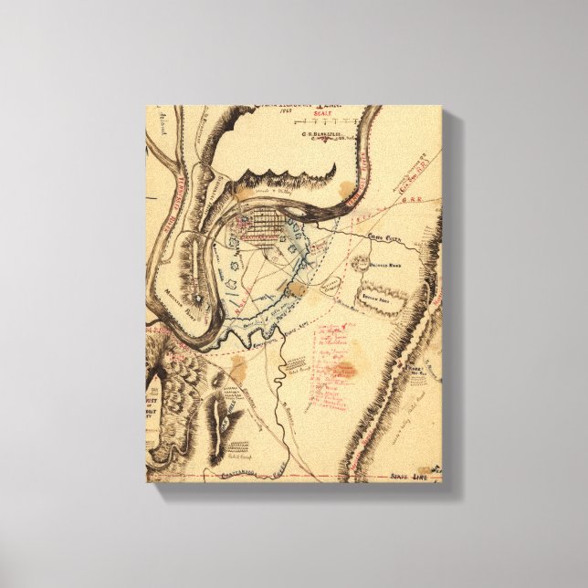 Impressão Em Tela Batalha de Chickamauga - Mapa Panorâmico da Guerra (Frente)