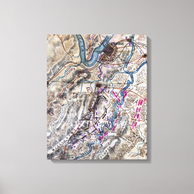 Impressão Em Tela Batalha de Chickamauga - Mapa Panorâmico da Guerra (Frente)