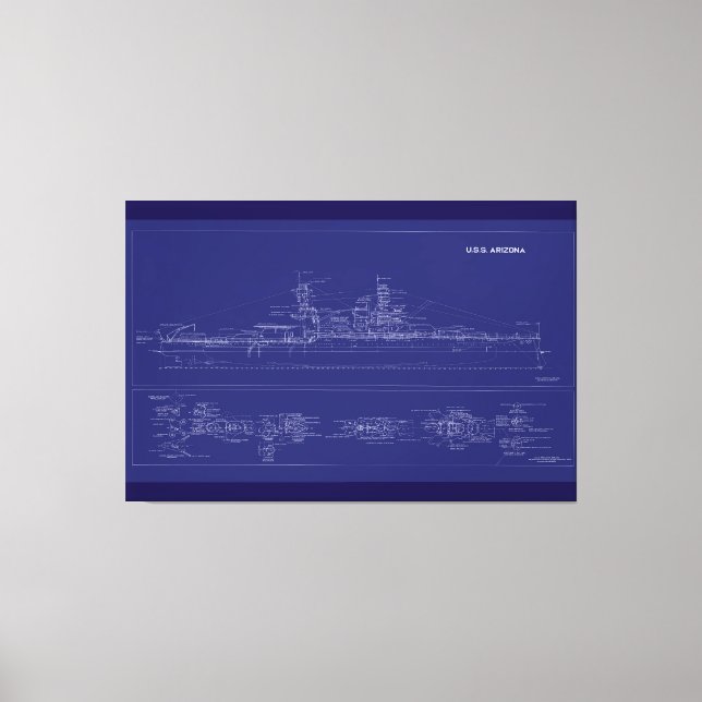 Impressão Em Tela Battleship USS Arizona Blueprint (Frente)