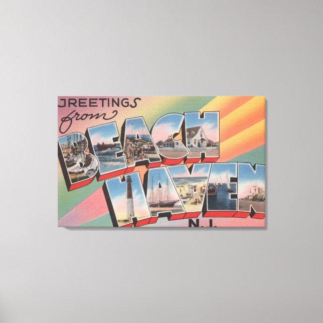 Impressão Em Tela Beach Haven, Nova Jersey - Cenas com Letras Grande (Frente)
