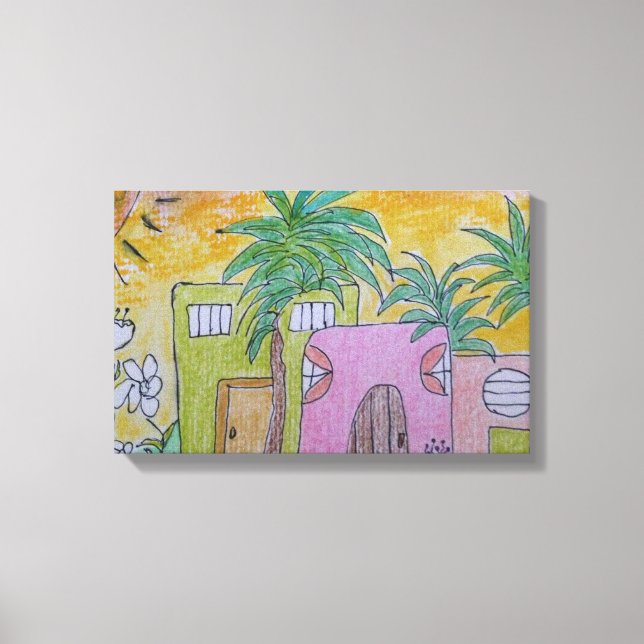 Impressão Em Tela Beach Huts Céu Ouro (Frente)