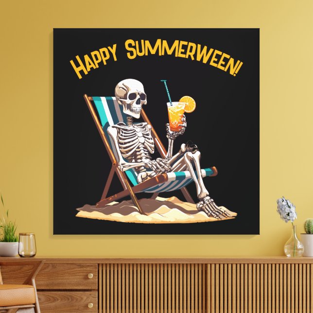 Impressão Em Tela Beach Lounging Skeleton Halloween (Insitu(Sala de estar))