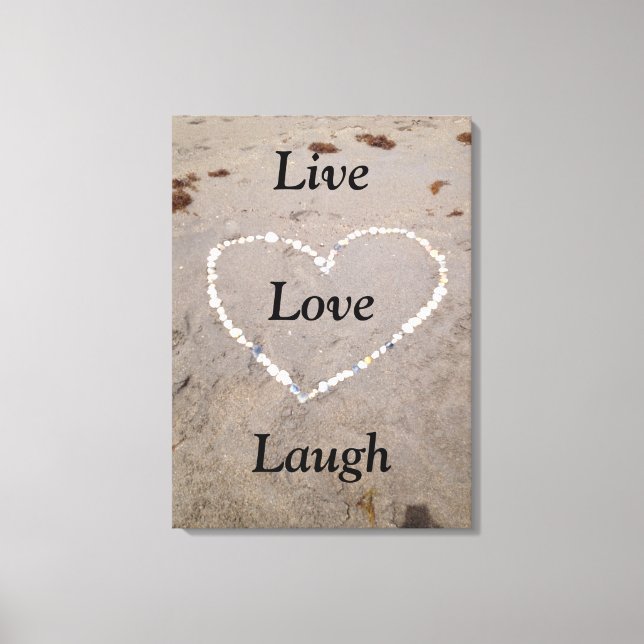 Impressão Em Tela Beach Shell Heart. Live Love Laugh (Frente)