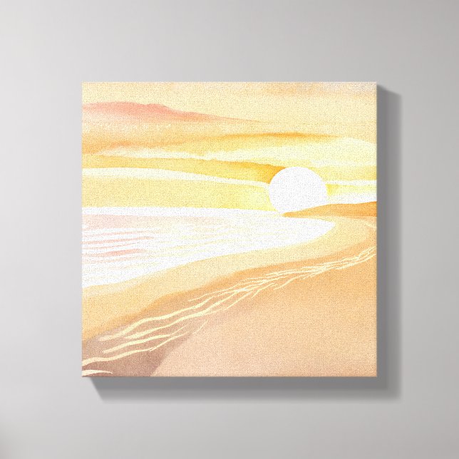 Impressão Em Tela Beach Sunset Watercolor | Belo Amarelo (Frente)