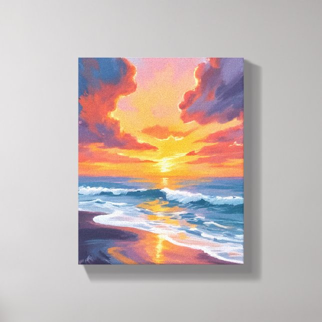Impressão Em Tela Beach Sunset Watercolor Ocean Painting (Frente)