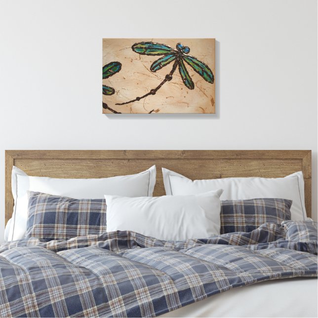 Impressão Em Tela Beachy Blue e Green Dragonfly (Insitu(Quarto))