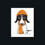 Impressão Em Tela Beanie Dog | Cute Piebald Dachshund<br><div class="desc">Desenho de desenho animado de um Piebald Dachshund preto,  bronzeado e branco vestindo um gorro e cachecol laranja. Uma tela divertida imprime para quem ama cachorros-salsicha. Visite o Doodle World de Jenn para ver as mais bonitas artes animais e as ilustrações dos amantes de cães.</div>