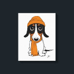 Impressão Em Tela Beanie Dog | Cute Piebald Dachshund<br><div class="desc">Desenho de desenho animado de um Piebald Dachshund preto, bronzeado e branco vestindo um gorro e cachecol laranja. Uma tela divertida imprime para quem ama cachorros-salsicha. Visite o Doodle World de Jenn para ver as mais bonitas artes animais e as ilustrações dos amantes de cães.</div>