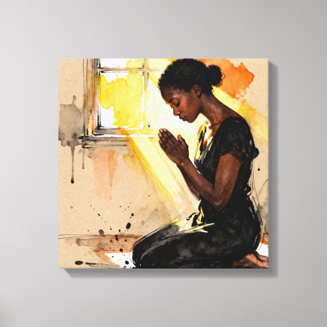 Impressão Em Tela Beautiful Abstract African=American Woman Praying (Frente)