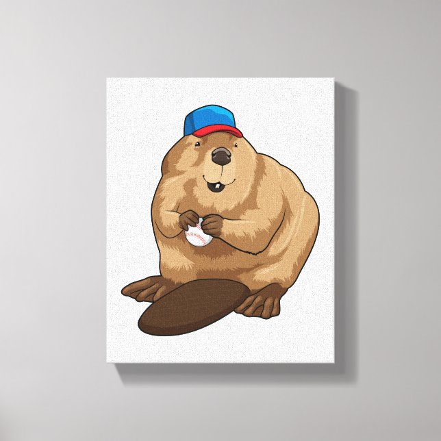 Impressão Em Tela Beaver no Baseball com Baseball (Frente)