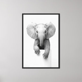 Impressão Em Tela Bebê Elefante Adorável Espiando por Cima do Papel