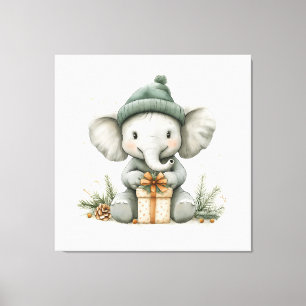 Impressão Em Tela Bebê Elefante da Série Adorável de Natal Animal
