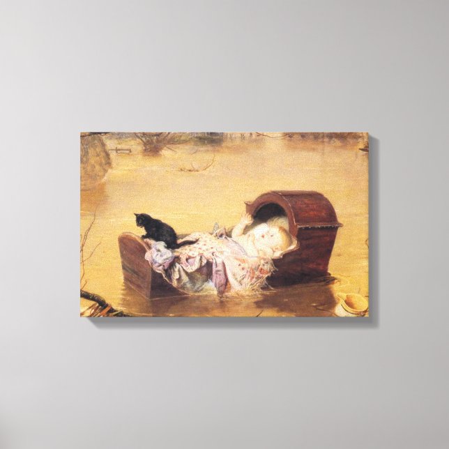 Impressão Em Tela Bebê em berço durante enchente (por J.E. Millais) (Frente)