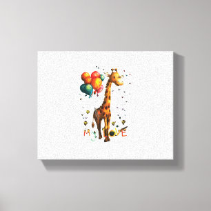 Impressão Em Tela Bebê Girafa Fofa Com Balões Coloridos E Cores Viva