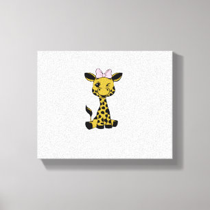 Impressão Em Tela bebe girafa fofa com laço rosa  