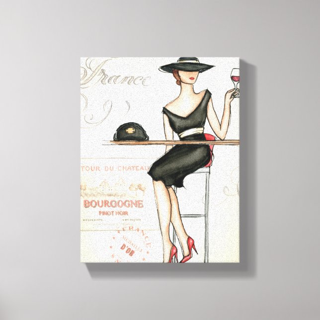Impressão Em Tela Bebendo de vinho tinto francês (Frente)