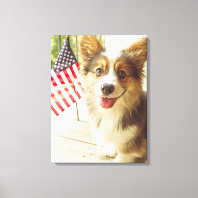 Impressão Em Tela Bebês Mais Pobres | American Flag Corgi (Frente)