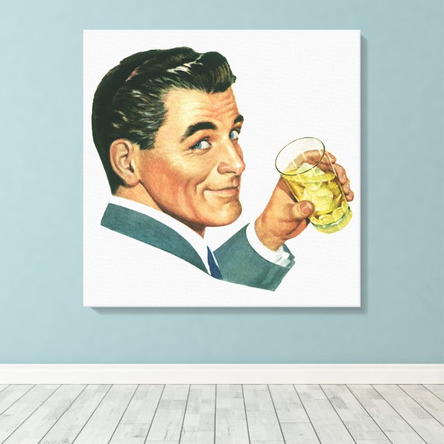 Impressão Em Tela Bebidas Coquetéis Antigos, Homem Bebendo Drinks (Insitu(piso de madeira))