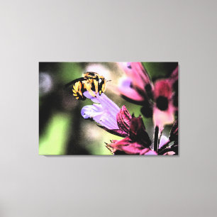 Impressão Em Tela Bee e Flor 36x24 (90x60cm) waccn
