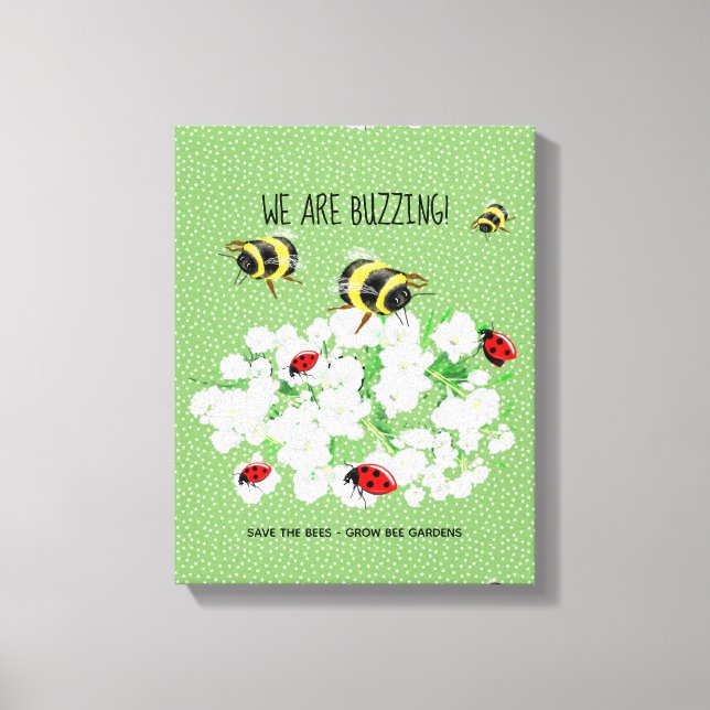 Impressão Em Tela BEES e LadyBugs - Arte de LeahG Salvar as Abelhas (Frente)