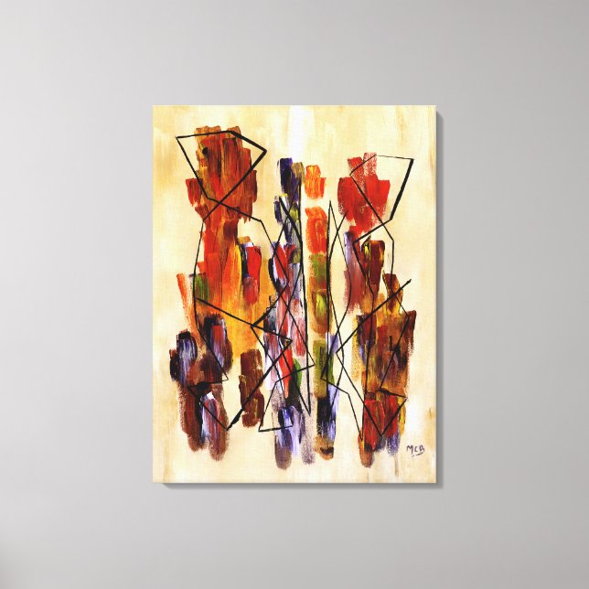 Impressão em Tela Bege de Casal Étnico Abstrato Ve (Frente)