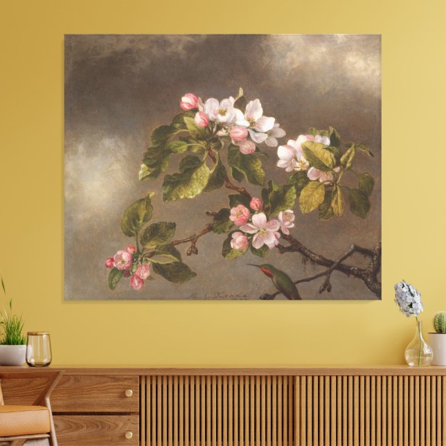 Impressão Em Tela Beija-flor e Flores de Maçã (Insitu(Sala de estar))