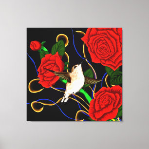 Impressão Em Tela Beija-flor e Rosas
