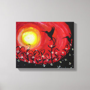 Impressão Em Tela Beija-flores ao Pôr do Sol