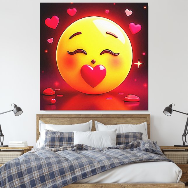 Impressão Em Tela Beijar Emoji Soprando Corações (Insitu(Quarto))