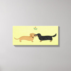 Impressão Em Tela Beijo do visco do Dachshund - Natal do cão do