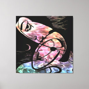 Impressão Em Tela Beijo por Lua e Abstrato