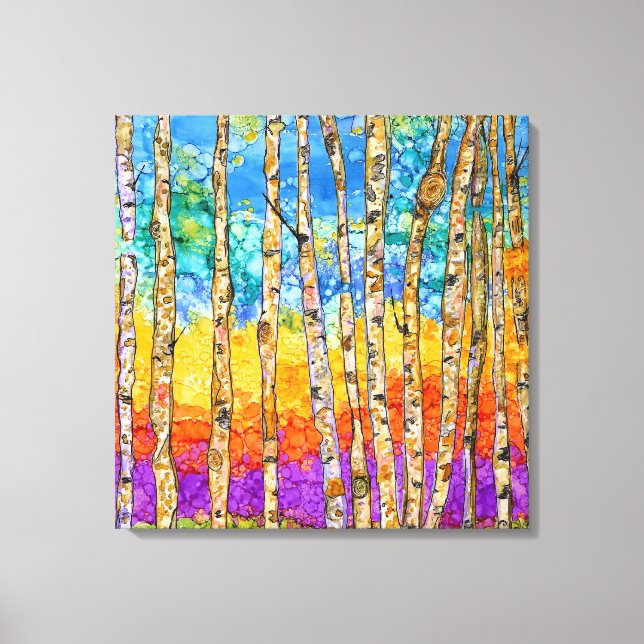 Impressão Em Tela Bela e Colorida Tela de Árvores Aspen 20x20" (Frente)