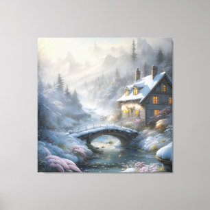 Impressão Em Tela Bela Paisagem de Inverno com Neve Moderna