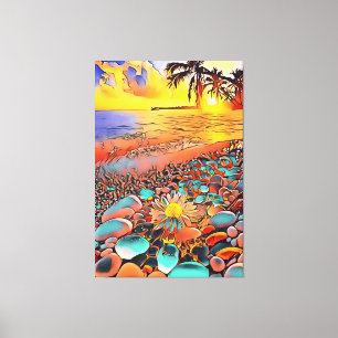 Impressão Em Tela Bela Paisagem do Pôr do Sol em Pintura de Arte Dig
