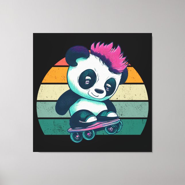 Impressão Em Tela Bela Panda Bela com Mohawk | Skater Panda (Frente)