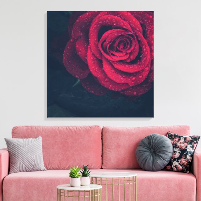 Impressão Em Tela Bela Rosa vermelha com Gotas de Água (Insitu(Sala de estar))